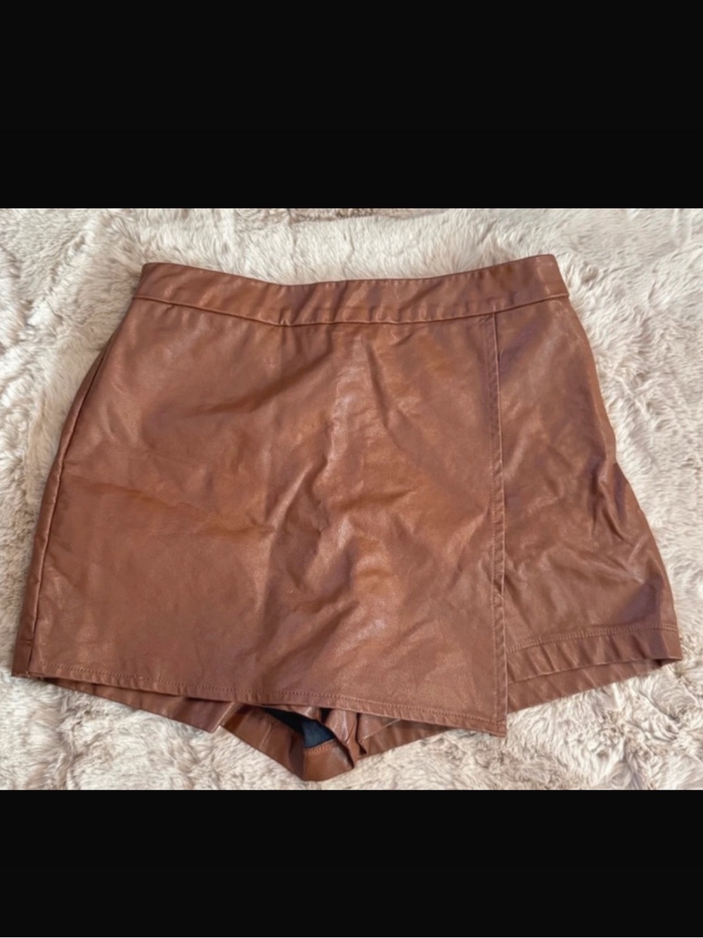 Faux Leather Brown Skort - Women's Stylish Bottom